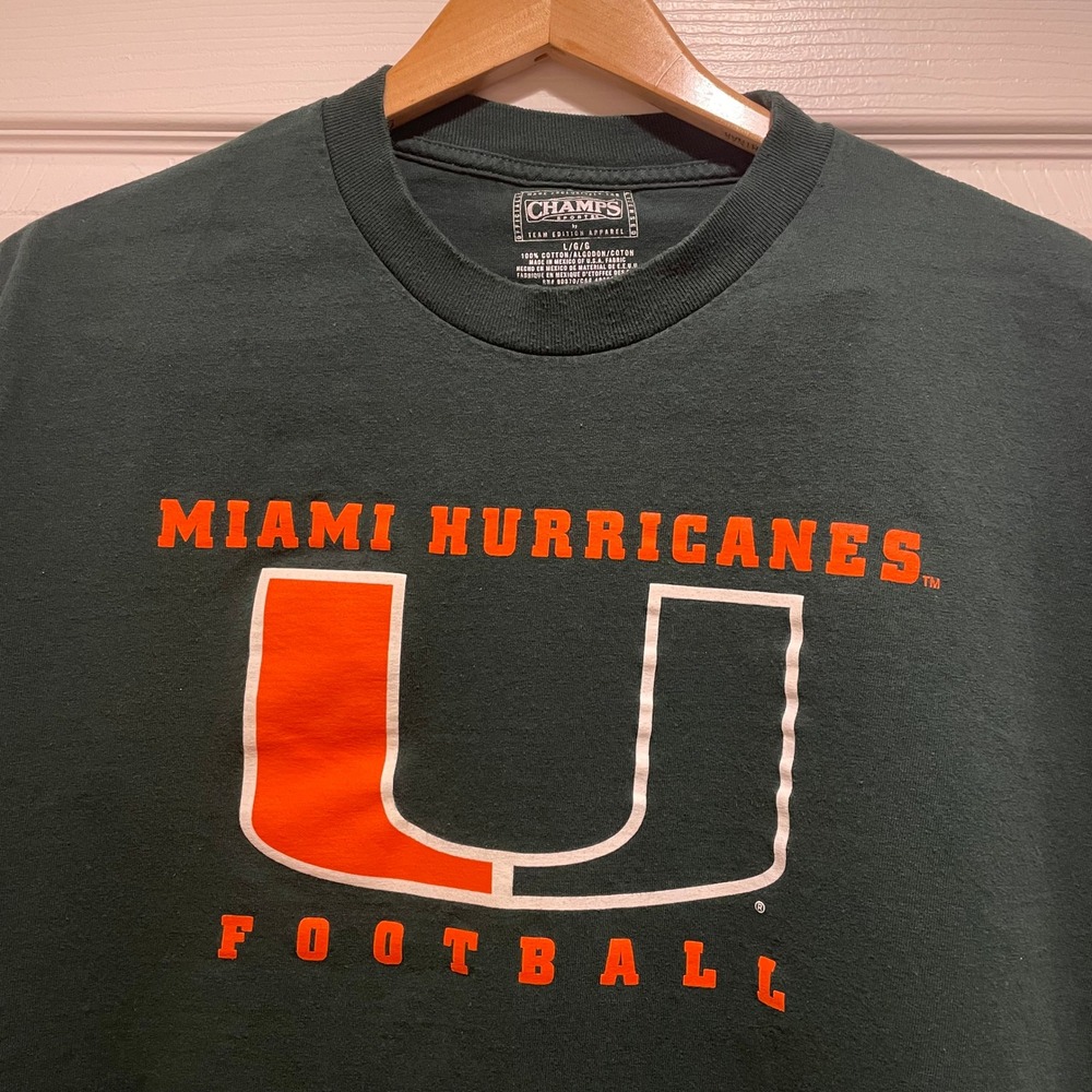 Miami Hurricanes Football Champs Sports Mens T-Shirt Large Green Cotton NCAA Tee